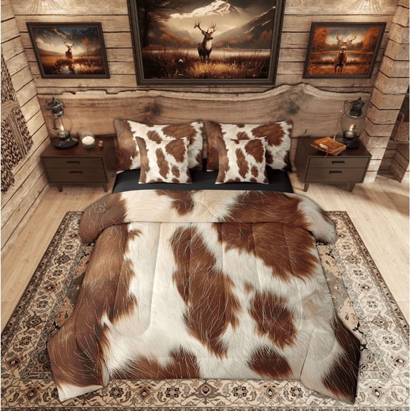 Feelyou Rustic Cow Print Twin Bedding Sets 7-Piece, Farmhouse Animal Bedding Comforter Set, Southwestern Sheet Sets, Microfiber Bedroom Decorative