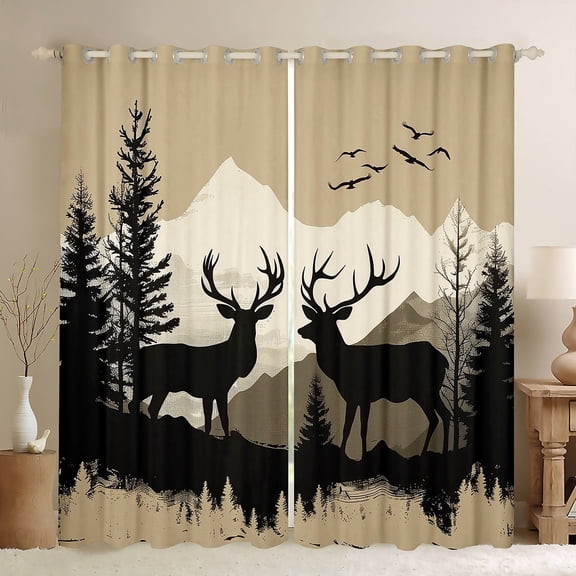 Manfei Rustic Deer Moose Curtains Pack of 2 (42x84 Each), Retro Country Animal Curtains Blackout, Farmhouse Cabin Wildlife Bedroom Curtains, Curtains and Drapes Home Decor