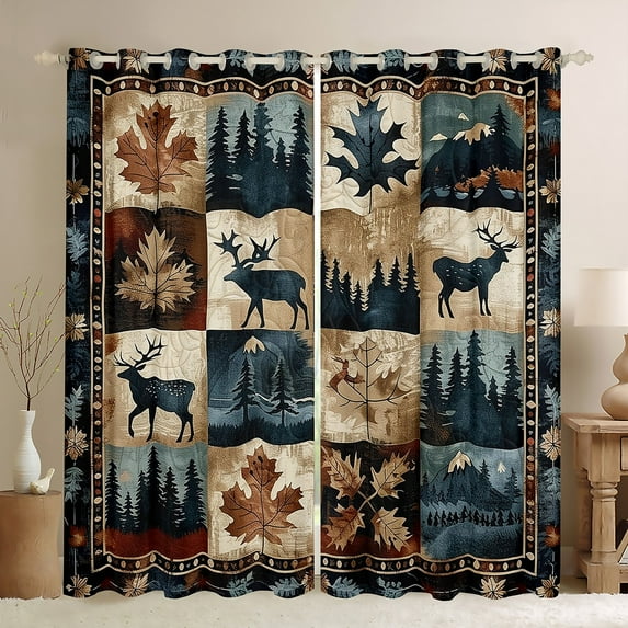Manfei Rustic Deer Moose Curtains Pack of 2 (42x84 Each), Vintage Patchwork Curtains Blackout, Farmhouse Cabin Wildlife Bedroom Curtains, Window Curtains Bedroom Decor