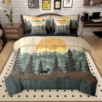 Manfei Rustic Deer Moose Elk 7-Piece Twin Bedding Sets, Retro Country Animal Bedding Comforter Set, Farmhouse Cabin Wildlife Reversible Sheet Sets, Microfiber Bedroom Decor