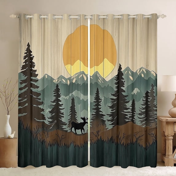 Manfei Rustic Deer Moose Elk Blackout Curtains Set of 2 (52x84 Each), Retro Country Animal Window Curtains, Farmhouse Cabin Wildlife Curtains and Drapes, Curtains and Drapes Decor