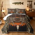 thumbnail image 1 of Manfei Rustic Deer Quilt King, Hippie Camo Branches King Coverlet Set, Brown, Black Reversible, 3pcs, 1 Bedspread and 2 Pillowcases, 1 of 7