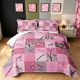 thumbnail image 1 of Manfei Rustic Elk Twin Quilt Set, Folk Buffalo Grid Twin Coverlet Set, Red White, Pink Reversible, 2-Piece, 1 Bedspread and 1 Pillowcase, 1 of 7