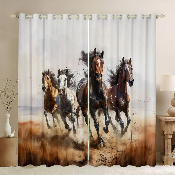 Manfei Rustic Farm Horse Black Out Curtains,Country Farmhouse Lodge Curtains Pack of 2 (42x63 Each),Brown White Bedroom Curtains For Teens,Breathable Home Decor