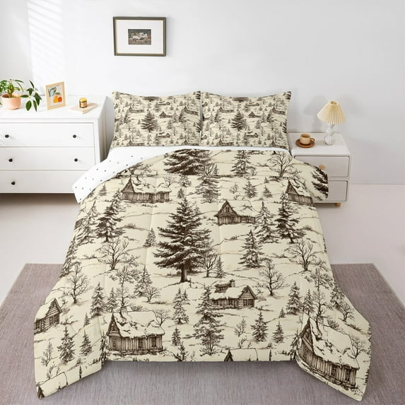Manfei Rustic Farmhouse 3 Pieces Queen Comforter Set,Lodge Cabin Bedding Sets,Botanical Plant Bedding Comforter Set,Ultra Soft Vintage Room Decorative,Reversible