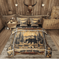Manfei Rustic Farmhouse Bed in a Bag Twin size, Wildlife Bear Bed Set, Countryside Reversible Bedding Twin Size, Ultra Soft Bedroom Decoration, 7pcs