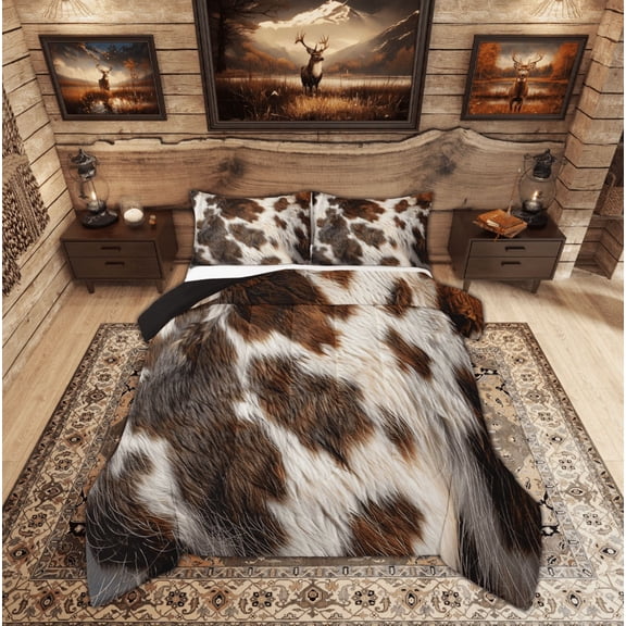Feelyou Rustic Farmhouse Bedding Comforter Set, Western Animal Twin Comforter Sets, Highland Bull Print Bedding Set, Breathable Room Decorative, 2-Piece