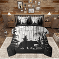 thumbnail image 1 of Manfei Rustic Farmhouse Cabin Bedding Comforter Set 7pcs, Jungle Bear Animal Queen Bedding Sets, Grey Wooden Plank Reversible Queen Sheet Sets, Microfiber Bedroom Decor, 1 of 7