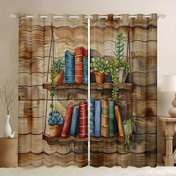 Manfei Rustic Farmhouse Curtains Pack of 2 (42x84 Each), Vintage Books Curtains Blackout, Brown Old Barn Door Living Room Curtains, Luxurious Home Decor