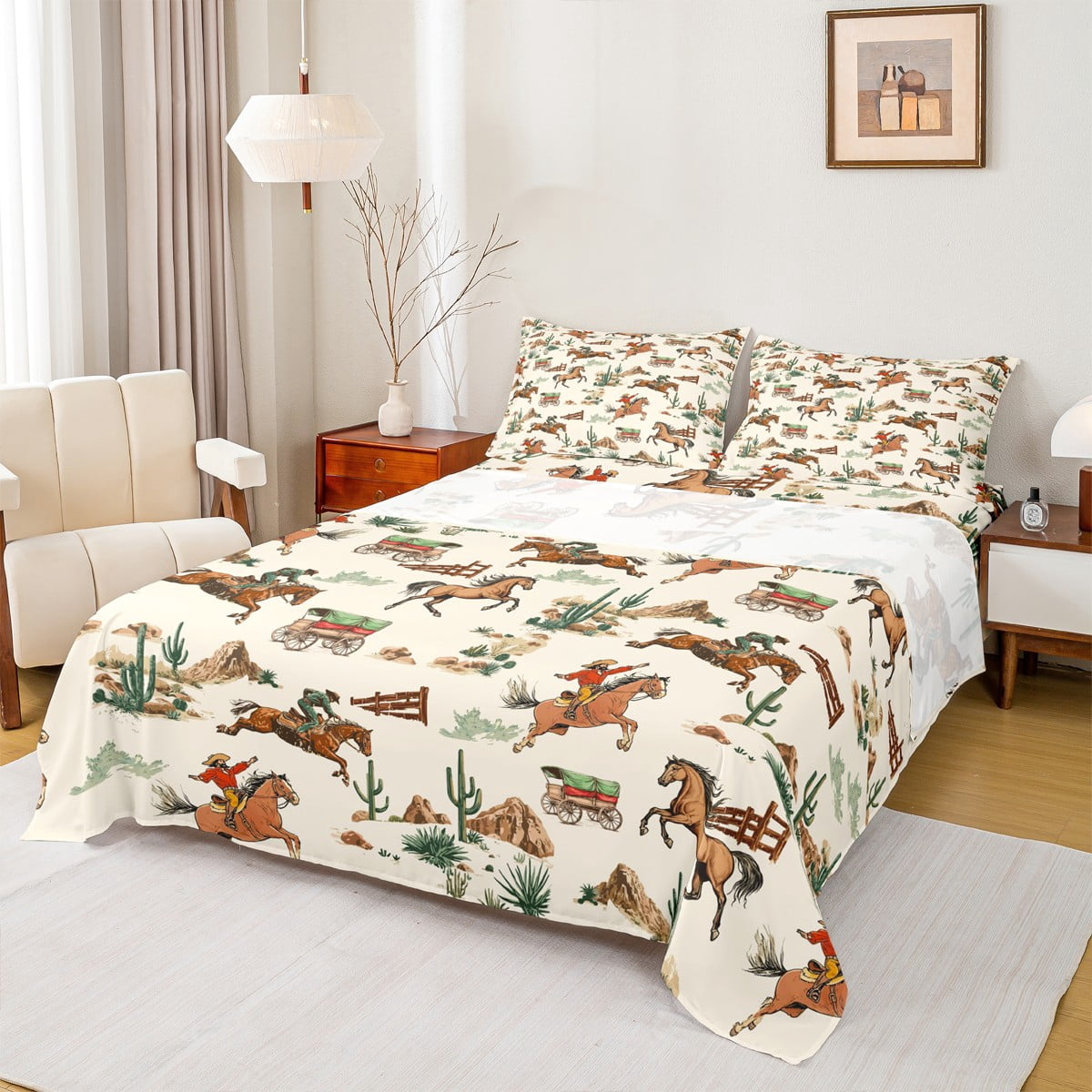 Rustic Sheet Manfei Rustic Farmhouse Horse Bed Sheets, Tribal Cowboy Cowgirl King ...