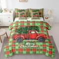 thumbnail image 1 of Manfei Rustic Farmhouse Truck Bedding Comforter Set 7pcs, Merry Christmas Queen Bedding Sets, Red Green Buffalo Reversible Queen Sheet Sets, Microfiber Bedroom Decor, 1 of 7