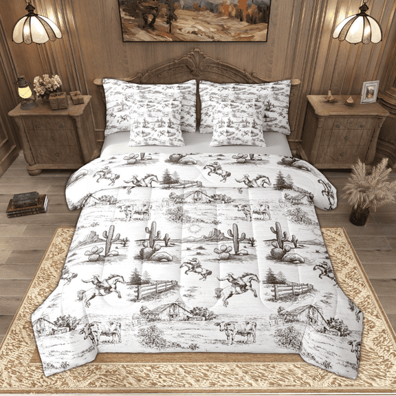 Manfei Rustic Farmhouse Twin Bedding Sets 7pcs, Southwestern Cowboy Bedding Comforter Set, Farm Highland Cow Sheet Sets, Microfiber Bedroom Decor