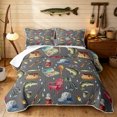 thumbnail image 1 of Manfei Rustic Fishing Bed Spread Queen, Outdoor Adventure Queen Coverlet Set, Gray, 3pcs, 1 Quilt and 2 Pillowcases, 1 of 7