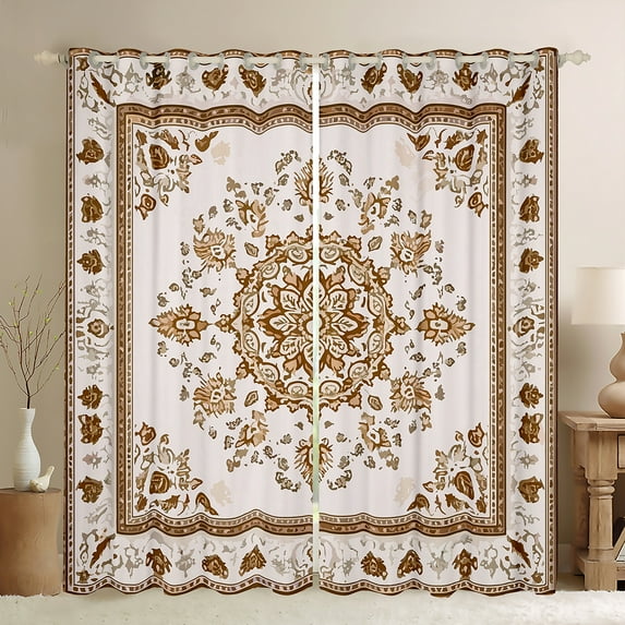 Manfei Rustic Floral Curtains and Drapes,Vintage Flower Leaves Black Out Curtains,Brown Beige Curtains Pack of 2 (52x63 Each) For Adults,Breathable Home Decor