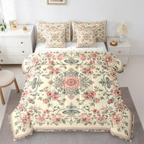 Manfei Rustic Flower 7-Piece Twin Bedding Sets,Natural Plant Bedding Comforter Set,Pink Boho Floral Sheet Sets For Girls,Microfiber Bedroom Decor Reversible