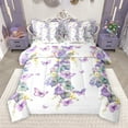 thumbnail image 1 of Manfei Rustic Flower Floral 7pcs Bedding Comforter Set,Vintage Butterflies Queen Bedding Sets,Gold White Purple Queen Sheet Sets For Girls,Ultra Soft Home Decor Reversible, 1 of 9