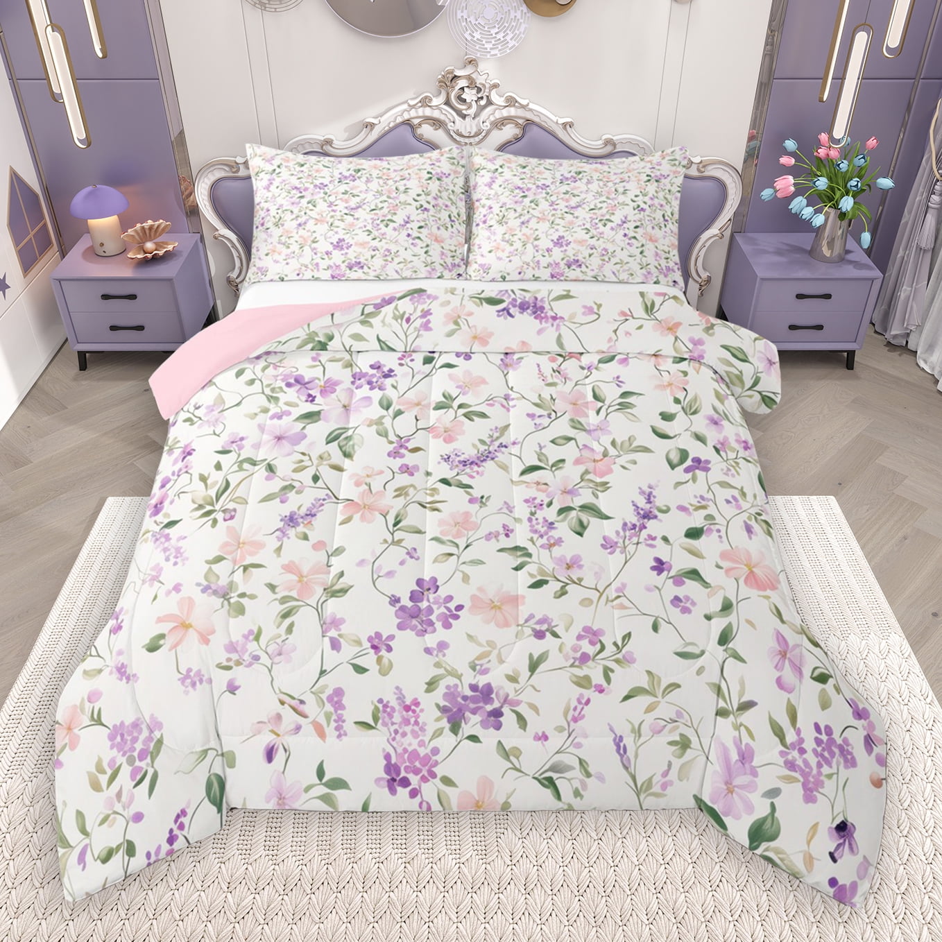 Manfei Rustic Flower Floral Full Size Comforter Sets,Country Natural ...