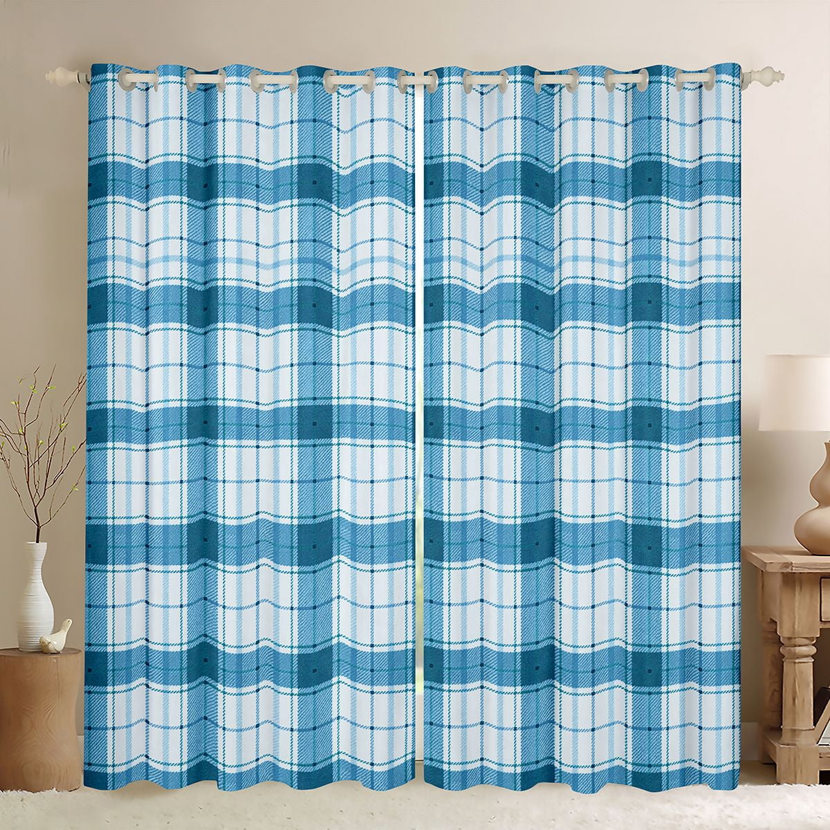 Manfei Rustic Grid Blackout Curtains Set of 2 (52x84 Each),Modern Check ...