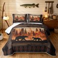 thumbnail image 1 of Manfei Rustic Grizzly Bear Twin Quilt Set, Countryside Pine Tree Twin Coverlet Set, Dark Brown Orange, Black Reversible, 2pcs, 1 Bedspread and 1 Pillowcase, 1 of 7