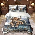 thumbnail image 1 of Manfei Rustic Highland Cow 7 Pieces Bedding Comforter Set,Farm Animal Cattle Full Bedding Set,Country Farmhouse Lodge Fitted Sheet Flat Sheet For Girl Boys,Ultra Soft Home Decor Reversible, 1 of 8