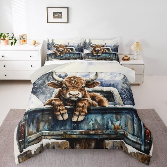 Manfei Rustic Highland Cow Bedding Comforter Set,Farm Animal Cattle Twin Comforter Sets,Country Farmhouse Lodge Bedding Set For Girl Boys,Ultra Soft Home Decor Reversible,2 Pieces