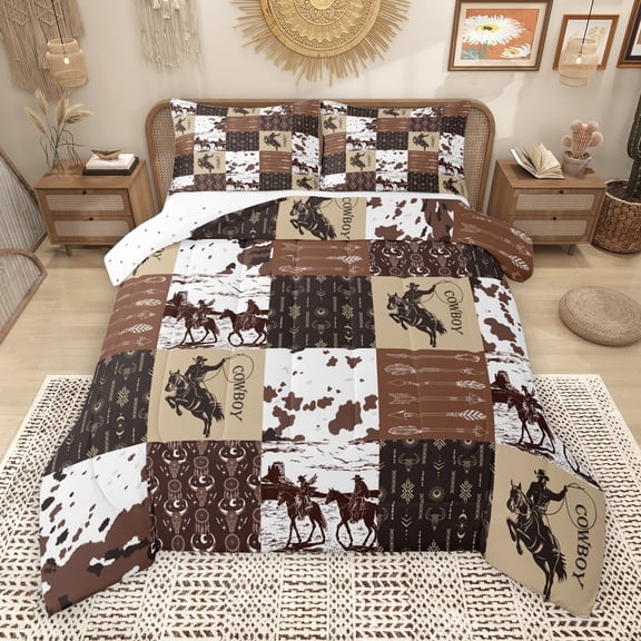 Manfei Rustic Horse Animal Bedding Comforter Set for Adult, Hippie Aztec Twin Comforter Sets, Southwestern Theme Reversible Bedding Set, Luxury Bedroom Decor, 2-Piece