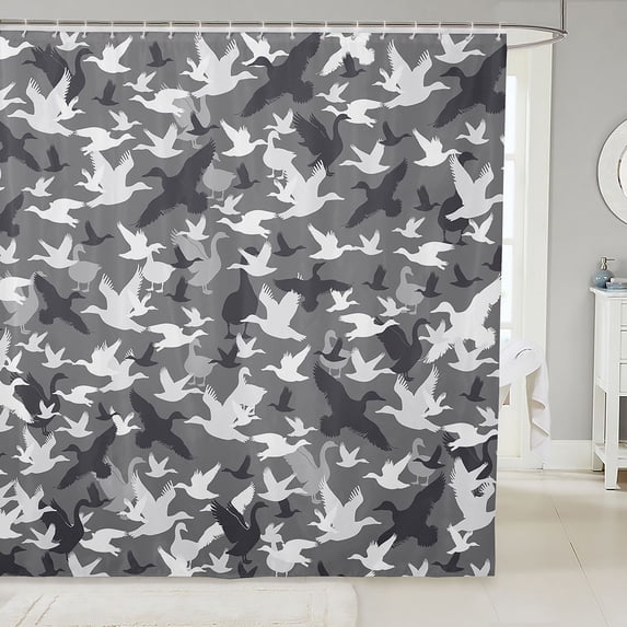 Manfei Rustic Jungle Duck Shower Curtain 72Wx84L, Old Fashion Camo Bathroom Shower Curtain, Light Gray