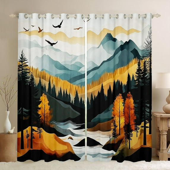 Manfei Rustic Lake House Curtains Pack of 2 (42x84 Each), Nature Theme Curtains Blackout, Natural Scenary Mountain Tree Bedroom Curtains, Luxurious Home Decor