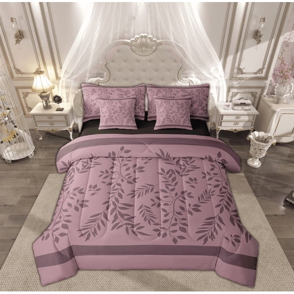 Manfei Rustic Leaf Bed in a Bag Queen size, Vintage Fashion Bed Set, Adult Female Male Reversible Bedding Queen Size, Lightweight Bedroom Decorative, 7pcs