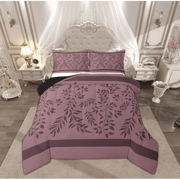 Manfei Rustic Leaf Bedding Sets Queen with Comforter, Vintage Fashion Comforter Sets Queen Size, Adult Female Male Reversible Down Comforter, Lightweight Bedroom Decorative, 3pcs