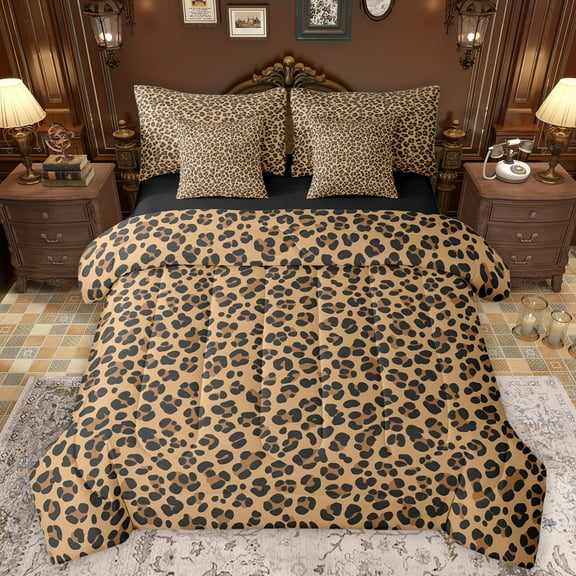 Manfei Rustic Leopard Hide 7-Piece Bedding Comforter Set,Chic Cheetah Print King Bedding Sets,Wildlife Animal Pattern Bed Sheets For Teens,Microfiber Bedroom Decor Reversible