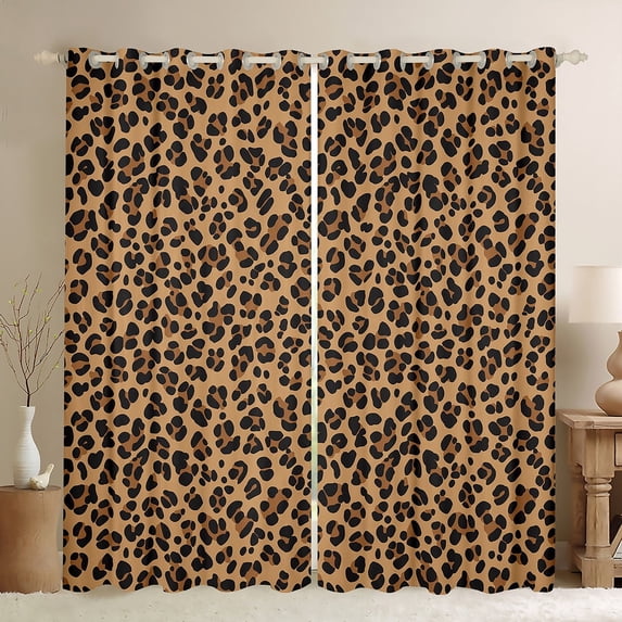 Manfei Rustic Leopard Hide Black Out Curtains,Chic Cheetah Print Curtains Pack of 2 (42x63 Each),Wildlife Animal Pattern Bedroom Curtains For Teens,Microfiber Bedroom Decor