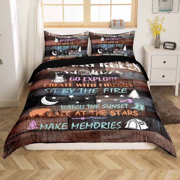 Manfei Rustic Lodge Cabin 2pcs Duvet Cover Twin for Boys Girls,Happy Camping Bedding Sets Twin Size,Retro Vintage Aesthetic Comforter Cover Breathable,Super Cozy Teenager Bedroom Decor(No Comforter)