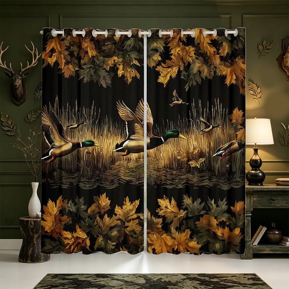 Manfei Rustic Mallard Duck Blackout Curtains Set of 2 (38x54 Each),Farmhouse Waterfowl Living Room Curtains