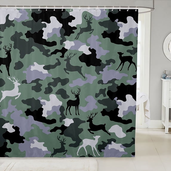 Manfei Rustic Moode Print Shower Curtain 72Wx78L, Old Fashion Camo Bath Curtain, Mint Green