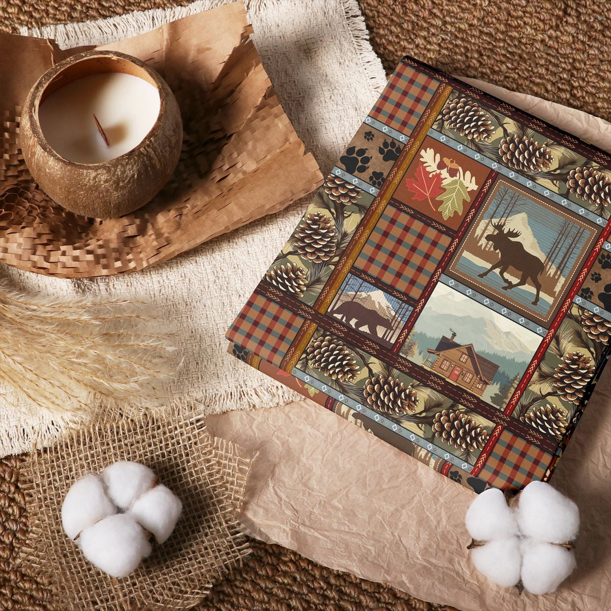 Rustic Design Clothes Manfei Rustic Moose 100% Cotton Fabric 10 Yards, Pinecone Plaid Home ...