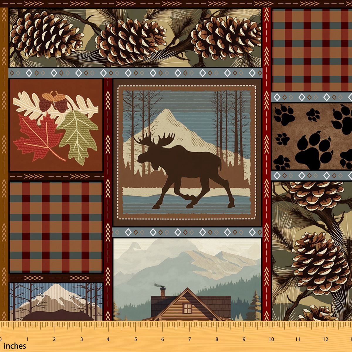 Rustic Design Clothes Manfei Rustic Moose Fabric by the Yard 10 Yards, Pinecone Plaid Home ...