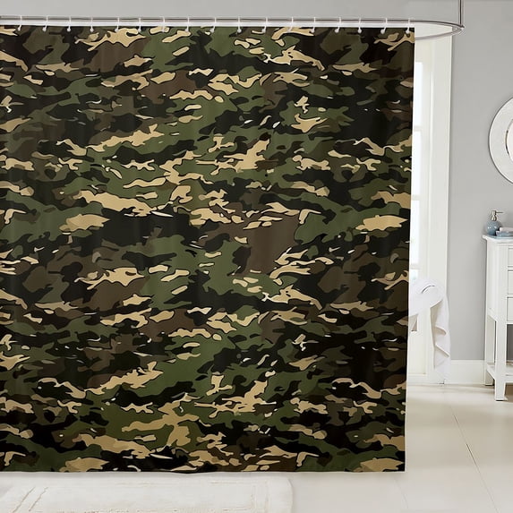 Manfei Rustic Mosaic Shower Curtain 72Wx84L, Mid Century Camo Bathroom Shower Curtain, Khaki