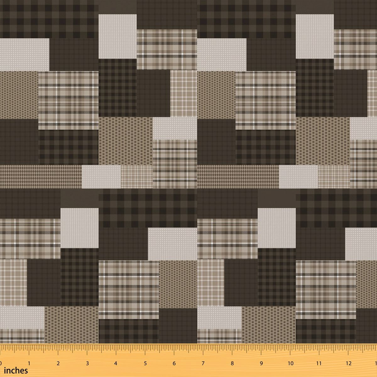 Manfei Rustic Patch Fabric by the Yard 5 Yards, Brown Plaid Fabric for ...