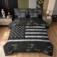 thumbnail image 1 of Manfei Rustic Patriotic US Flag Twin Bedding, Countryside Camo Bedding Comforter Set, Olive Green, Black Reversible, 7pcs, 1 of 6