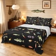 thumbnail image 1 of Manfei Rustic Pike Fish Queen Sheets, Cartoon Fishing Gear Queen Sheet Sets, Black, 4pcs, 1 Flat Sheet, 1 Fitted Sheet and 2 Pillowcases, 1 of 6