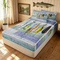 thumbnail image 1 of Manfei Rustic Pike Fish Zipper Full Size Comforter Sets with Fitted Sheet and 2 Pillowcases, Retro Wooden Cabin Zipper Bedding Set, Teal Gray, Reversible, 4pcs, 1 of 7