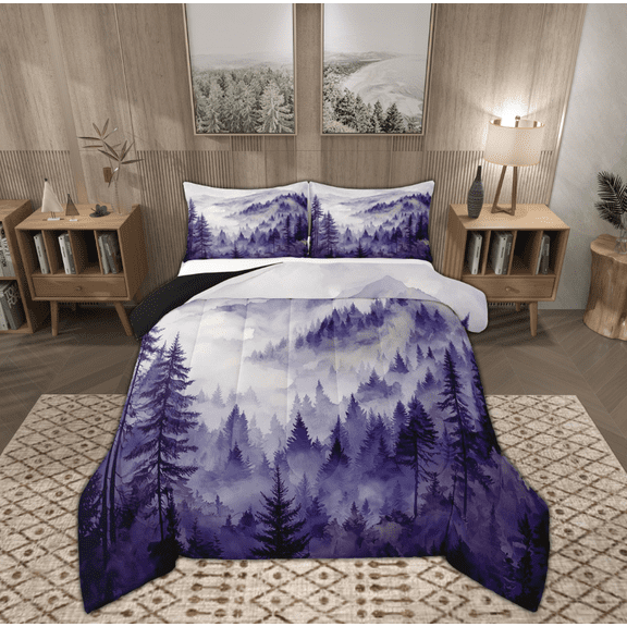 Manfei Rustic Pine Tree Bedding Comforter Set, Nature Scenery Twin Comforter Sets, Farmhouse Countryside Reversible Bedding Set, Breathable Home Decor, 2pcs
