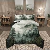 Manfei Rustic Pine Tree Bedding Comforter Set, Nature Scenery Twin Comforter Sets, Farmhouse Countryside Reversible Bedding Set, Ultra Soft Home Decor, 2pcs