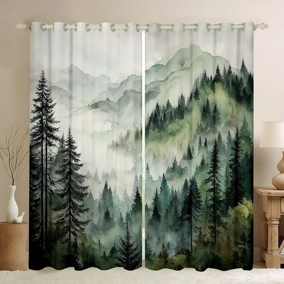 Manfei Rustic Pine Tree Blackout Curtains Set of 2 (52x84 Each), Nature Scenery Window Curtains, Farmhouse Countryside Curtains and Drapes, Black Out Curtains Home Decor