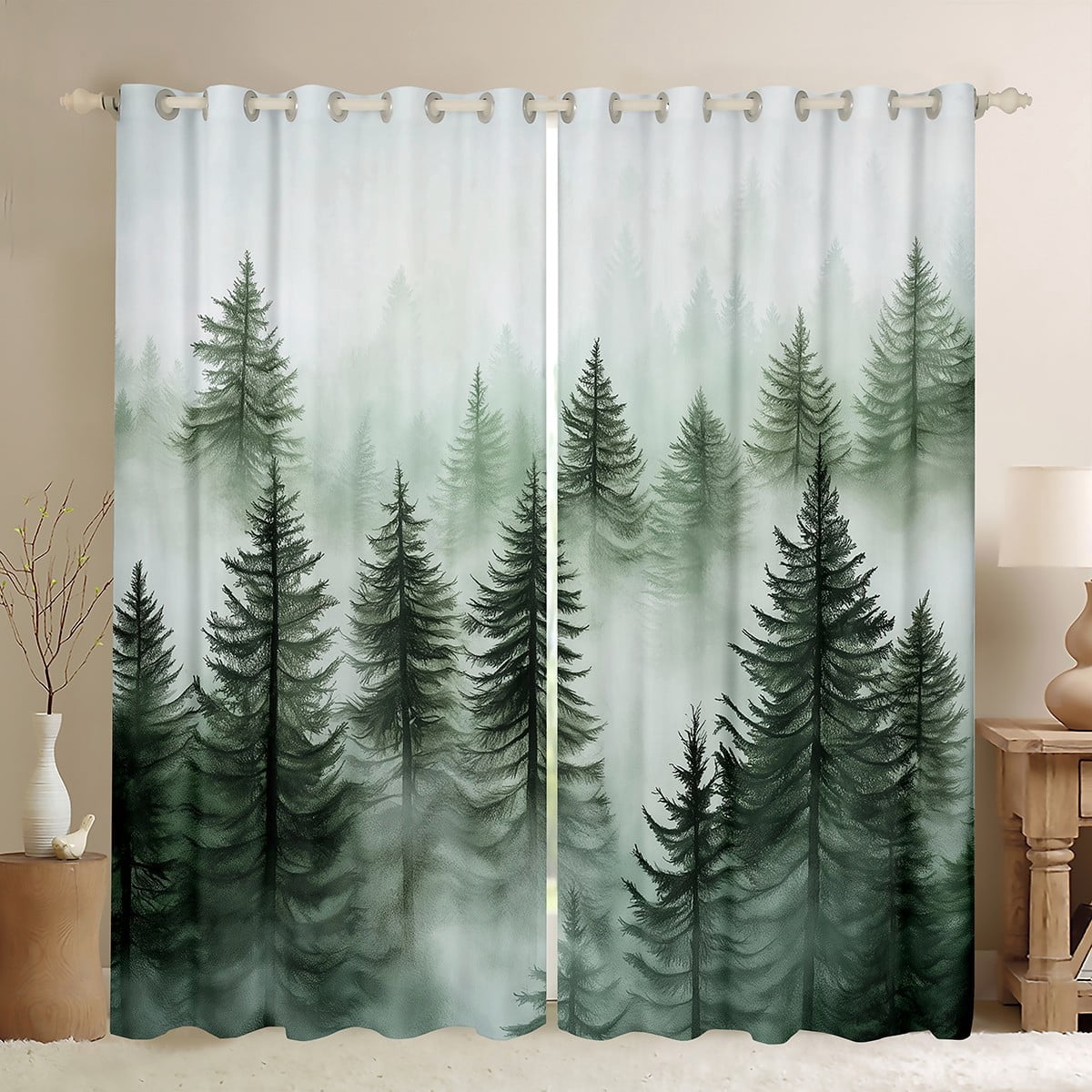Manfei Rustic Pine Tree Curtains Pack of 2 (42x84 Each), Rustic Nature ...