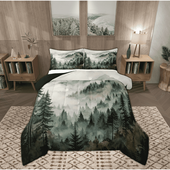 Manfei Rustic Pine Tree Full Size Comforter Sets, Nature Scenery Bedding Comforter Set, Farmhouse Countryside Reversible Bedding Sets, Ultra Soft Home Decor, 3pcs