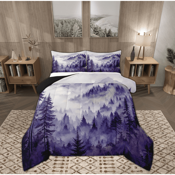 Manfei Rustic Pine Tree Queen Comforter Set, Nature Scenery Bedding Sets, Farmhouse Countryside Reversible Bedding Comforter Set, Breathable Home Decor, 3pcs