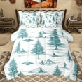 thumbnail image 1 of Manfei Rustic Pine Tree Twin Bedding Sets 7-Piece for Teens, Cyan Plant Botancial Bedding Comforter Set, Adventure Camping Reversible Sheet Sets, Breathable Home Decor, 1 of 7
