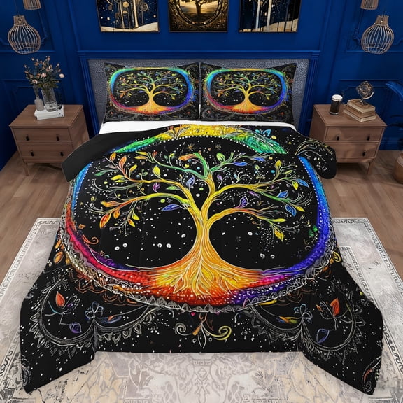 Manfei Rustic Plant Bedding Comforter Set,Tree Of Life Twin Comforter Sets,bohemian Exotic Style Bedding Set For Teens,Breathable Home Decor Reversible,2 Pieces
